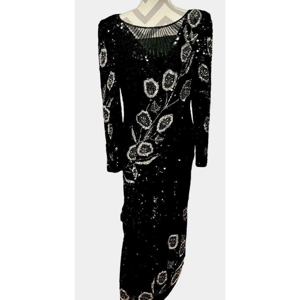 Vintage 80s / 90s Nadine Gown Dress Beaded Sequin Size 15/16 100% SILK